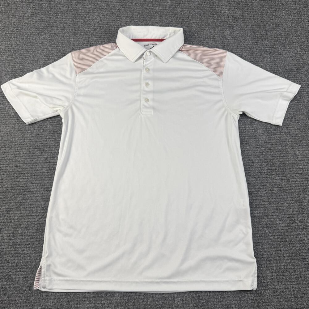 Horn Legend Polo Shirt Mens Medium White Red Striped Performance Luxury Golf
